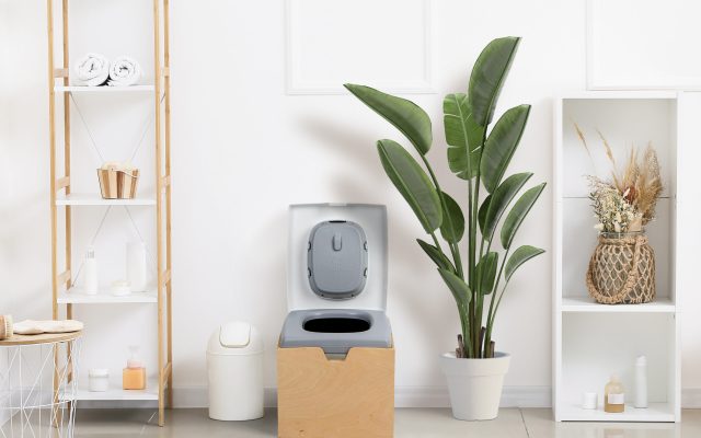 TROBOLO TeraGO composting toilet in white bathroom TROBOLO TeraGO composting toilet in white bathroom
